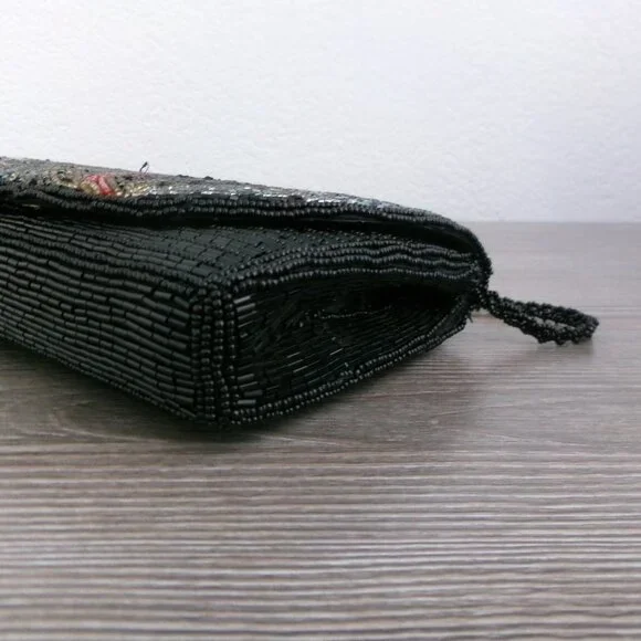 Vintage Beaded Art Deco Style Crossbody Purse Shoulder Bag Multi Color Black Red - Picture 7 of 13